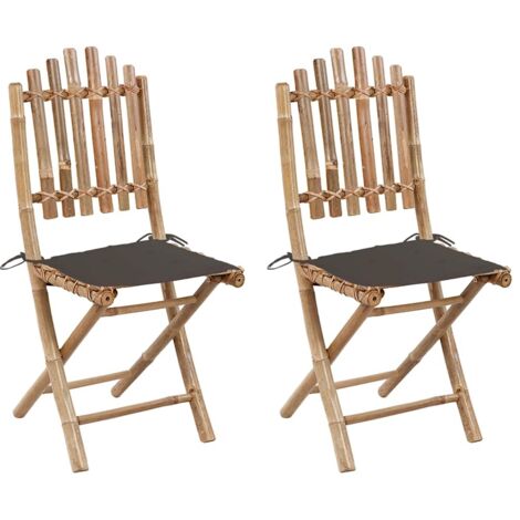 Lot de 2 Chaises pliables de jardin  Siège de Terrasse  Chaises pliantes d'extérieur avec coussins Bambou DHNET8904390 (1/5)