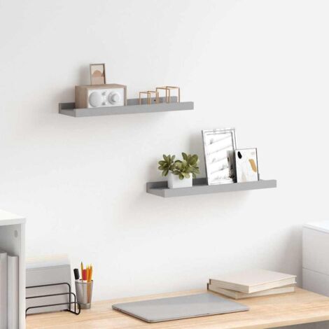 Lot de 2 Étagères à rebord pour cadre photo Étagère de rangement Armoire de rangement Gris 40x9x3 cm MDF BRZH751651 (1/5)
