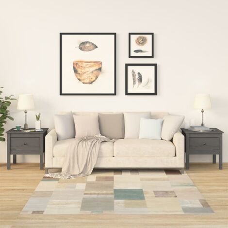 Lot de 2 Tables d'appoint Bout de canapé Table Basse Gris 50x50x49 cm Bois massif de pin BZTHBS423771 (1/5)