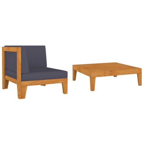 Salon de jardin 2 pcs,Mobilier de terrasse,Table et Chaise pour Relax avec coussins Bois d'acacia solide -YZ707534 (1/5)