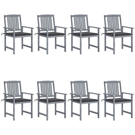 8 pcs Chaises de jardin avec coussins, Fauteuils Extérieur, Sièges confortable Bois d'acacia solide Gris BGT60963 (1/5)