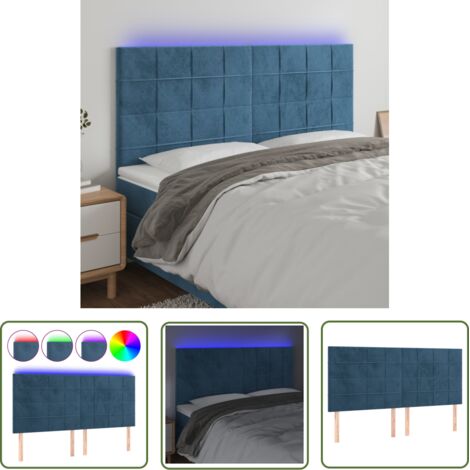The Living Store Tête de lit à LED Bleu foncé 200x5x118/128 cm Velours - Tête De Lit Led - Tête De Lit Velours - Éclairage Led - Tête De Lit Moderne - Têtière De Lit (1/5)
