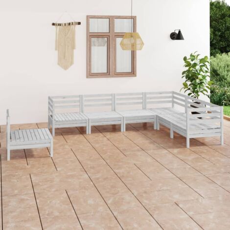 Salon de jardin 7 pcs,Mobilier de terrasse,Table et Chaise pour Relax Bois de pin massif Blanc -YZ896649 (1/5)