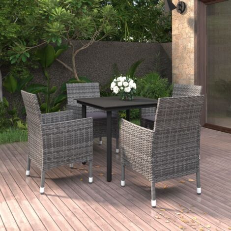5 pcs Ensemble à dîner de jardin, Mobilier à dîner, Table et Chaises à Manger Résine tressée Verre MKPO42734 (1/5)