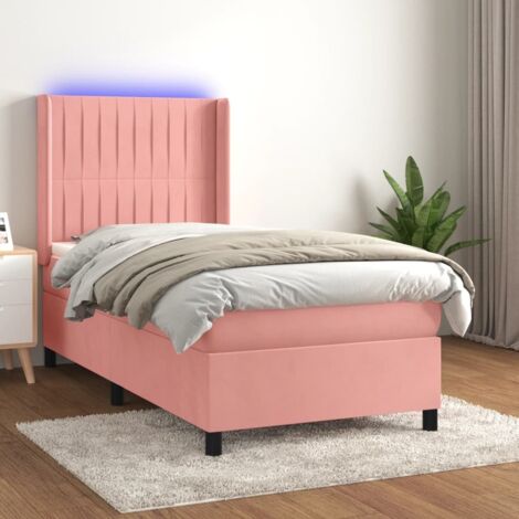 Sommier tapissier avec matelas et LED Sommier pour Adulte et Enfant Lit adulte Rose 90x190 cm Velours XRKJY8642697 (1/5)
