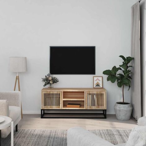 Meuble TV Moderne Banc TV Meuble de Rangement 105x30x45 cm bois d'ingénierie et fer XHET22531 (1/5)