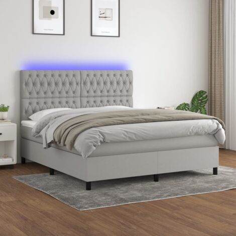 Sommier tapissier et matelas et LED, Ensemble de lit tapissier, Lit Adulte Chambre Intérieur Gris clair 180x200 cm Tissu XZZ713126 (1/5)
