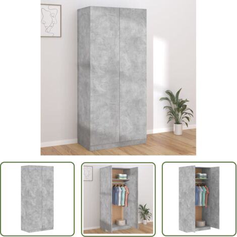 The Living Store Garde-robe Gris béton 90x52x200 cm Bois d’ingénierie - Armoire - Meuble Rangement - Placard - Dressing - Armoire Gris (1/5)