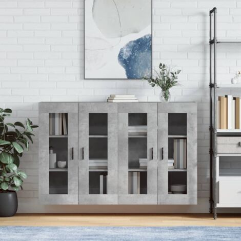 Lot de 2 Armoires murales,Armoire de rangement,Armoire suspendue gris béton bois d'ingénierie CNEI890202 (1/5)