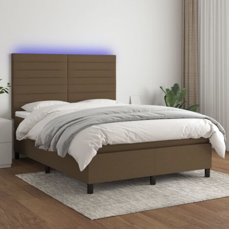 Lit Adulte - Sommier tapissier matelas et LED - Ensemble de lit tapissier - Chambre Intérieur Marron foncé 140x190 cm Tissu XZZ340858 (1/5)