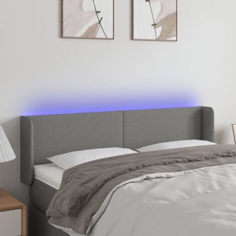Tête de lit avec lumière LED,Panneau de lit,Décoration murale Gris foncé 147x16x78/88 cm Tissu XJDT203933 (1/5)