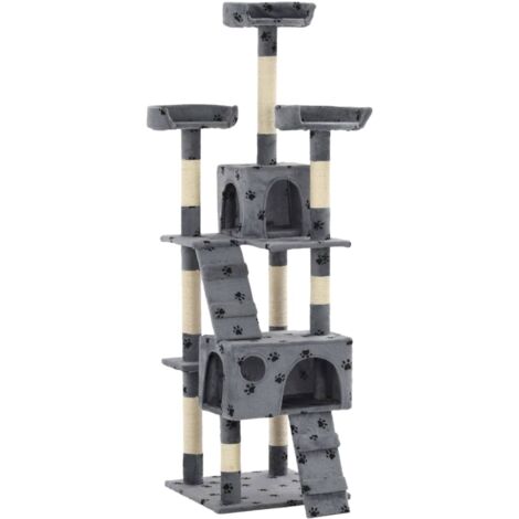 Arbre à chat Maison pour chat Arbre à Grimper et griffoirs Sisal 170cm Empreintes de pattes Gris XRJR557926 (1/5)