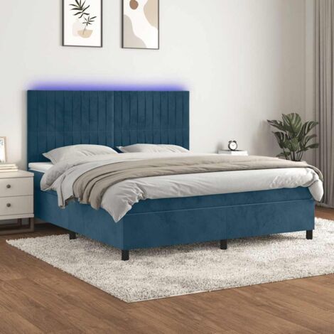 Lit Adulte - Sommier tapissier matelas et LED - Ensemble de lit tapissier - Chambre Intérieur Bleu foncé 180x200 cm Velours XRKJY1419071 (1/5)