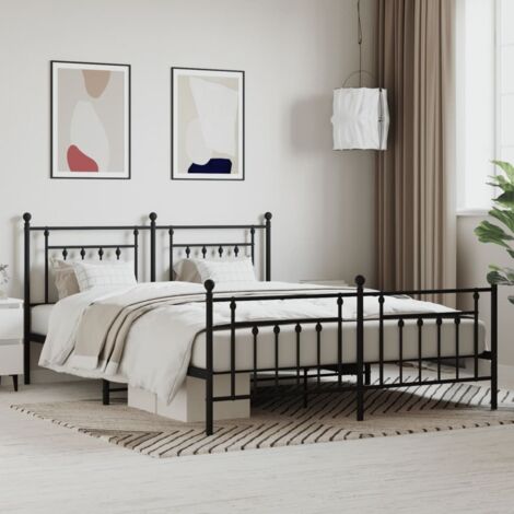 Lit adulte avec tête de lit pour Couchage,Cadre de lit métal/pied de lit noir 183x213 cm -BV47820 (1/5)
