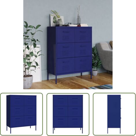 The Living Store Armoire à tiroirs Bleu marine 80x35x101,5 cm Acier - Meuble De Rangement - Armoire À Tiroir - Armoire Bleue - Meuble Acier - Organisation (1/5)