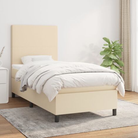 Lit Adulte - Lit à sommier tapissier avec matelas - Meuble de Chambre à Coucher - Crème 80x200 cm Tissu XJDT335120 (1/5)