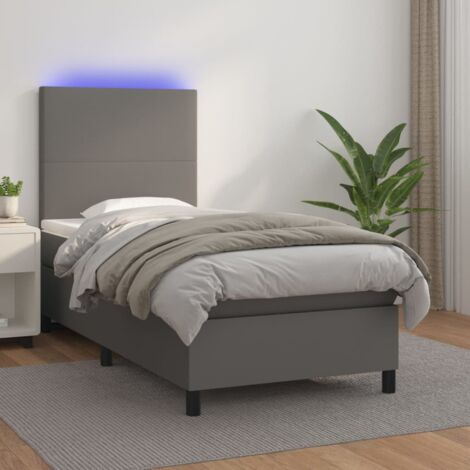 Lit adulte - Sommier tapissier avec matelas et LED - Sommier pour Adulte et Enfant - Gris 90x190 cm Similicuir XJDT635801 (1/5)