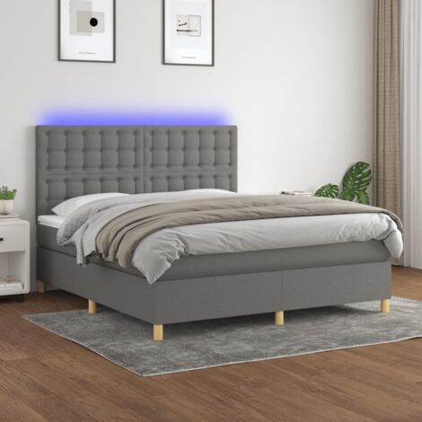 Sommier tapissier et matelas et LED, Ensemble de lit tapissier, Lit Adulte Chambre Intérieur Gris foncé 180x200 cm Tissu XZZ527382 (1/5)