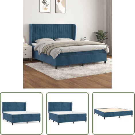 The Living Store Sommier à lattes de lit et matelas Bleu foncé 160x200cm Velours - Lit Plateforme - Lit Velours - Lit Double - Literie - Chambre À Coucher (1/5)
