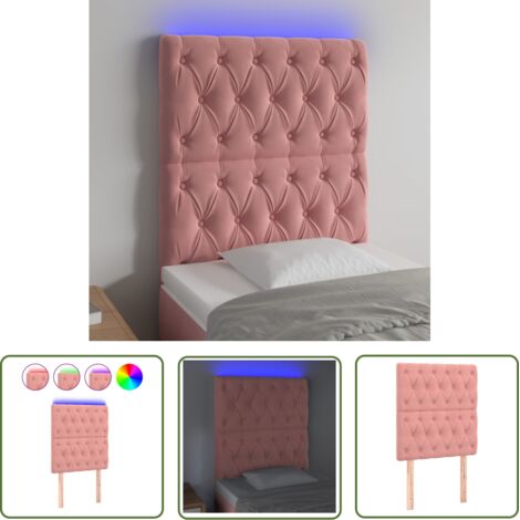 The Living Store Tête de lit à LED Rose 80x7x118/128 cm Velours - Tête De Lit Led - Tête De Lit Velours - Tête De Lit Rose - Éclairage Led - Support Lombaire (1/5)
