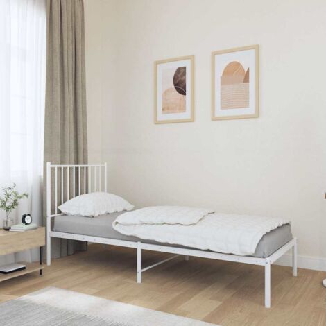 Lit adulte et tête de lit,Lit simple Cadre de lit métal blanc 80x200 cm MEMV732775 (1/5)