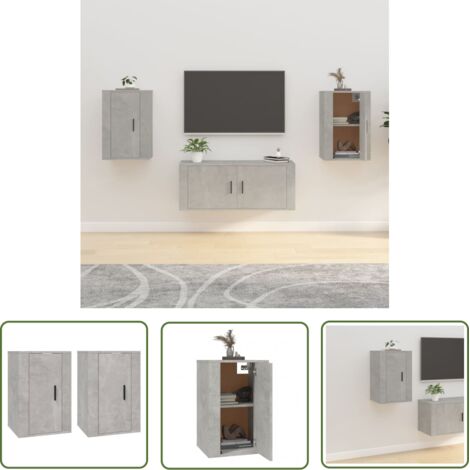 The Living Store Meubles TV muraux 2 pcs Gris béton 40x34,5x60 cm - Meuble Tv Mural - Meuble Tv Moderne - Meuble Tv Gris - Étagère Murale - Armoire Murale (1/5)