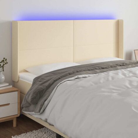 Tête de lit avec lumière LED,Panneau de lit,Décoration murale Crème 203x16x118/128 cm Tissu XJDT184516 (1/5)