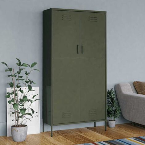 Garde-robe,Armoire de Rangement,Étagères Vêtements Vert olive 90x50x180 cm Acier VDVM763513 (1/5)