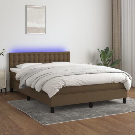 Lit Adulte - Sommier tapissier matelas et LED - Ensemble de lit tapissier - Chambre Intérieur Marron foncé 140x200 cm Tissu XEJZT735835 (1/5)