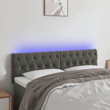 Tête de lit avec lumière LED,Panneau de lit,Décoration murale Gris foncé 160x7x78/88 cm Velours XEJZT425138 (1/5)