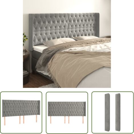 The Living Store Tête de lit avec oreilles Gris clair 183x16x118/128 cm Velours - Tête De Lit - Tête De Lit Velours - Tête De Lit Rembourrée - Literie - Chambre À Coucher (1/5)