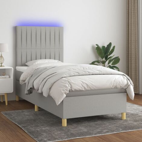 Lit adulte - Sommier tapissier avec matelas et LED - Sommier pour Adulte et Enfant - Gris clair 90x190cm Tissu XJDT533801 (1/5)
