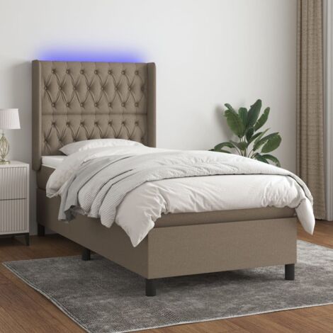 Sommier tapissier avec matelas et LED - Sommier pour Adulte et Enfant - Lit adulte - Taupe 90x190 cm Tissu VSGS958482 (1/5)