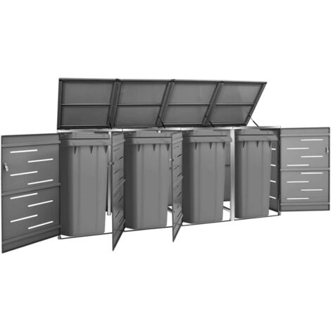 Cache poubelle,Abri pour quatre poubelles,Hangar à Poubelles 276,5x77,5x115,5 cm Inox - FR10664 (1/5)