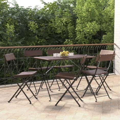 6 pcs Chaises de bistrot pliantes Chaises de café Fauteuil de jardin Marron Résine tressée et acier BSRHS399480 (1/5)