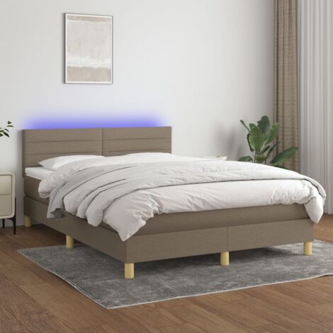 Sommier tapissier avec matelas et LED - Sommier pour Adulte et Enfant - Lit adulte - Taupe 140x190 cm Tissu VSGS124743 (1/5)