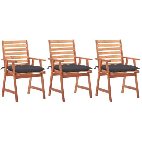 3 pcs Chaises à dîner d'extérieur avec coussins Chaise de salle à manger Chaise de jardin Acacia massif BSRHS588077 (1/5)