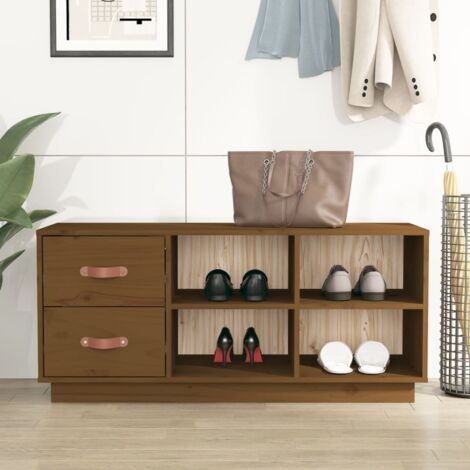 Banc à chaussures，Meuble d’entrée，Banc d'entrée Marron miel 100x34x45 cm Bois de pin massif VDVM305049 (1/5)