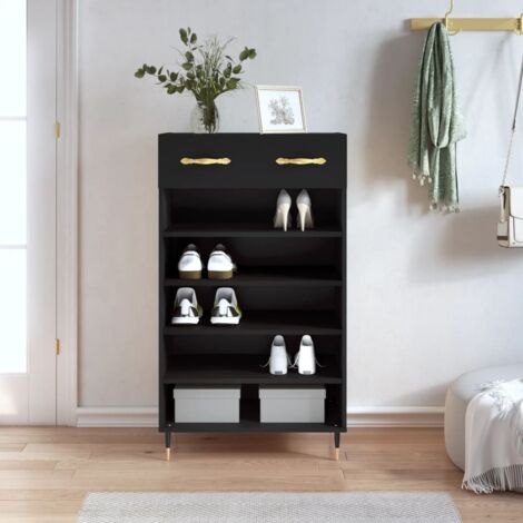 Armoire à chaussures Meuble à chaussures Étagère de rangement noir 60x35x105 cm bois d'ingénierie RTJEX970179 (1/5)