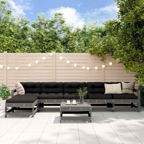 7 pcs Salon de jardin avec coussins，Salon d'extérieur，Ensemble Meuble de Jardin gris bois massif DGBDF912641 (1/5)