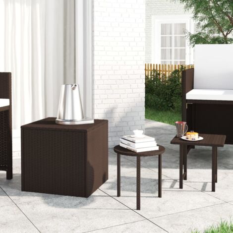 3 pcs Tables d'appoint Bout de canapé Table Basse marron résine tressée NXETH202957 (1/5)