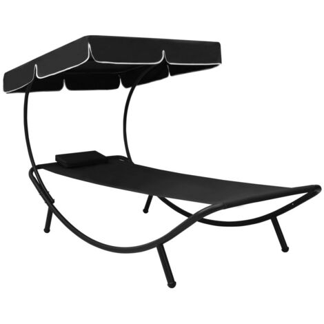 Lit de repos d'extérieur,Transat, bain de soleil avec auvent et oreiller Noir XZZZ181099 (1/5)