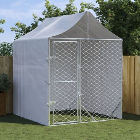 Chenil d'extérieur pour chiens  Parc Enclos pour Chiens  Cage Nich avec toit argenté 2x2x2,5 m REBSW457875