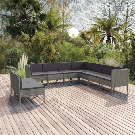9 pcs Salon de jardin Salon d'extérieur Ensemble Meuble de Jardin Mobilier d'Extérieur avec coussins Résine tressée Gris XFNRX732106 (1/5)