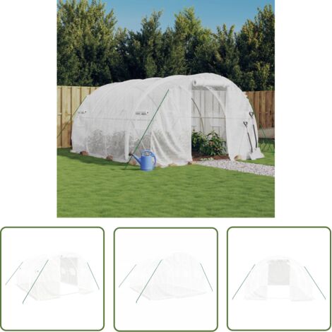 The Living Store Serre avec cadre en acier blanc 12 m² 4x3x2 m - Serre De Jardin - Abri Jardin - Tunnel De Jardin - Serrez Blanche - Serre Pliable (1/5)