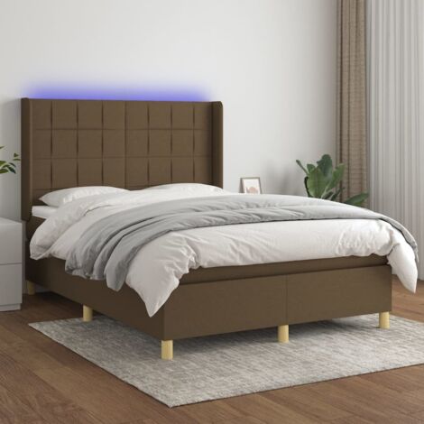Lit Adulte - Sommier tapissier matelas et LED - Ensemble de lit tapissier - Chambre Intérieur - Marron foncé 140x190 cm Tissu DETHB91227 (1/5)