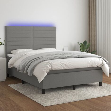 Sommier tapissier et matelas et LED Sommier pour Adulte et Enfant Lit adulte Gris foncé 140x200 cm Tissu XJDT407947 (1/5)