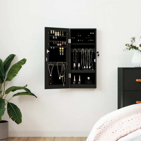 Armoire à bijoux avec miroir murale Cabinet/Boîte à bijoux Armoire de rangement noir 30x8,5x67 cm XZZZ735632 (1/5)