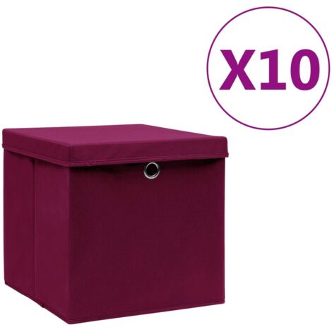 10 pcs Boîtes de rangement et couvercles, Coffres de rangement 28x28x28cm Rouge foncé LKF98940 (1/5)