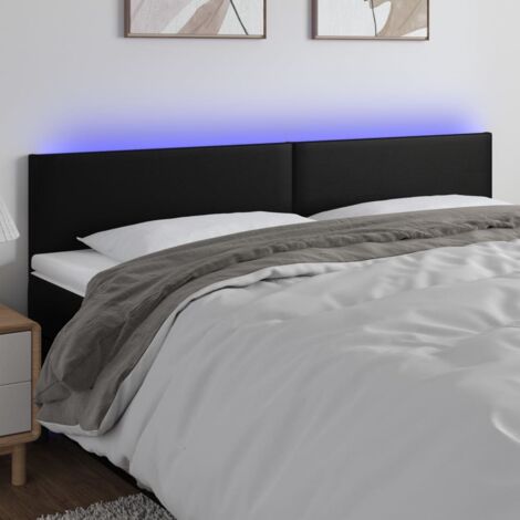 Tête de lit avec lumière LED,Panneau de lit,Décoration murale Noir 200x5x78/88 cm Similicuir XJDT179733 (1/5)
